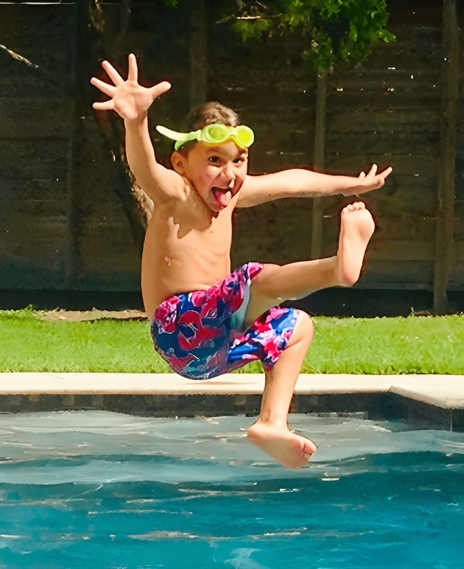 Kid excitedly leaping into water